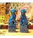 Chinese Foo Dogs Blauw Porselein Set/2 Handgemaakt D10xH34cm