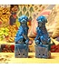 Ensemble Chiens Foo Chinois/2 Porcelaine Bleu Fait Main D10xH34cm