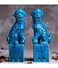 Chinese Foo Dogs Set/2 Porcelain Blue Handmade D10xH34cm