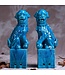 Chinese Foo Dogs Set/2 Porzellan Blau Handgefertigt D10xH34cm