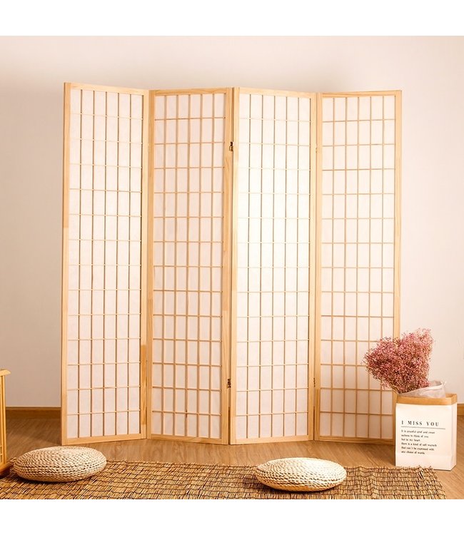 Japanse Kamerscherm B180xH180cm 4 Panelen Shoji Rijstpapier Naturel - Tana