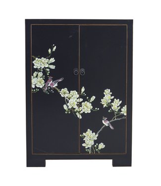 Fine Asianliving Chinesischer Schrank Schwarz Blüten Handbemalt B80xT35xH99cm