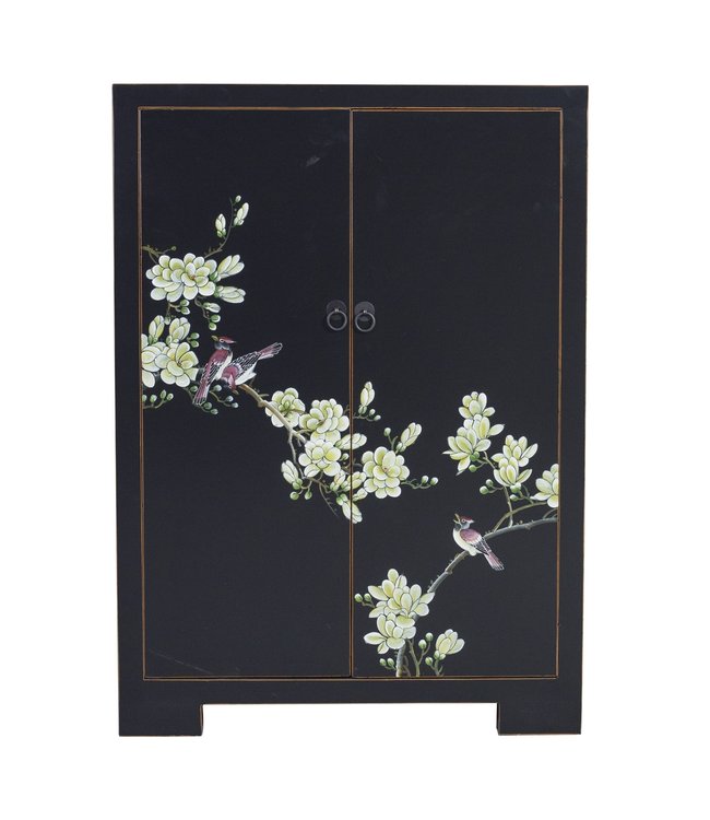 PREORDER WEEK 19 Chinesischer Schrank Schwarz Blüten Handbemalt B80xT35xH99cm