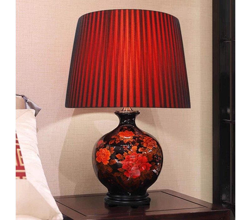 Chinese Tafellamp Porselein Chinese Pioenen Rood