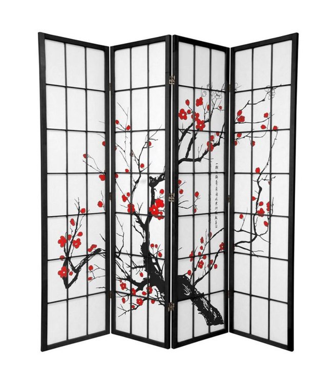 Japanese Room Divider Shoji W180xH180cm Rice-paper Black - Sakura Cherry Blossoms