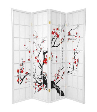 Fine Asianliving Japanischer Paravent Raumteiler Trennwand B180xH180cm 4 Paneele Weiß - Kirschblüten