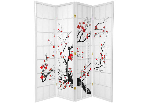 Fine Asianliving Japanischer Paravent Raumteiler Trennwand B180xH180cm 4-teilig Kirschblüten Weiß