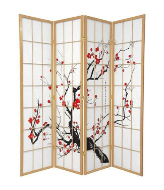 Fine Asianliving Biombo Japonés An180xAl180cm 4 Paneles Shoji Papel de Arroz Naturel - Sakura Flores de Cerezo Separador