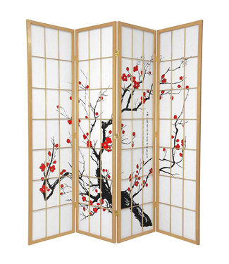 Fine Asianliving Japanischer Paravent Raumteiler Trennwand B180xH180cm 4 Paneele Natur - Kirschblüten