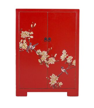 Fine Asianliving Armadio Cinese Rosso Fiori Dipinti a Mano L80xP35xA99cm