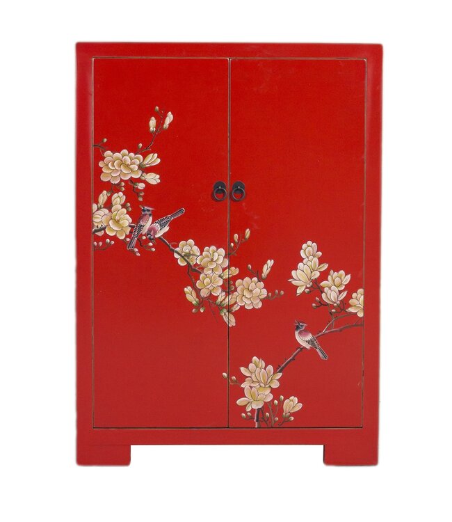Chinese Cabinet Red Handpainted Blossoms W80xD35xH99cm