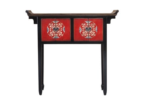 Fine Asianliving Mesa Consola China Rojo Negro Pintado a Mano Estilo Tibetano W102xD30xH95cm