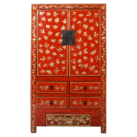 Antico Armadio Da Matrimonio Cinese in Oro Rosso Dipinto a Mano L107xP50xH186cm