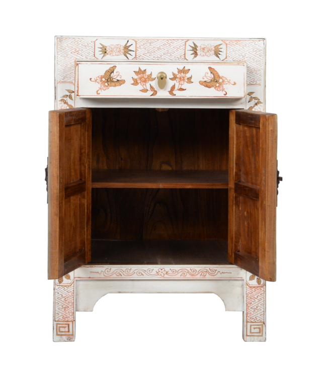 Chinese Kast Wit Handgeschilderd Vlinders B58xD37xH85cm