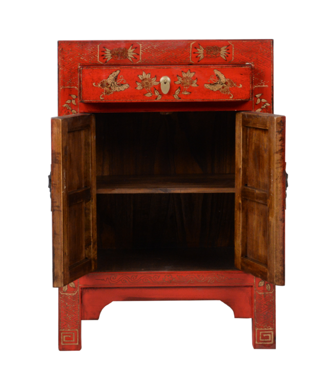 Chinese Cabinet Red Handpainted Butterflies W58xD37xH85cm