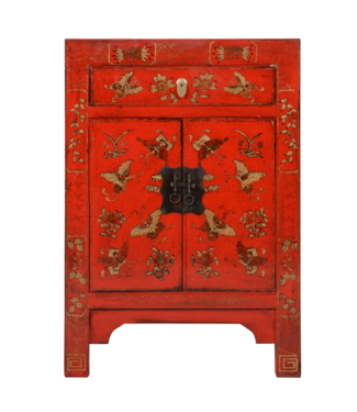 Fine Asianliving Chinese Kast Rood Handgeschilderd Vlinders B58xD37xH85cm