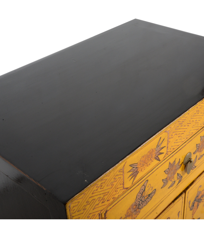 Chinesischer Schrank Gelb Handbemalte Schmetterlinge B58xT37xH85cm
