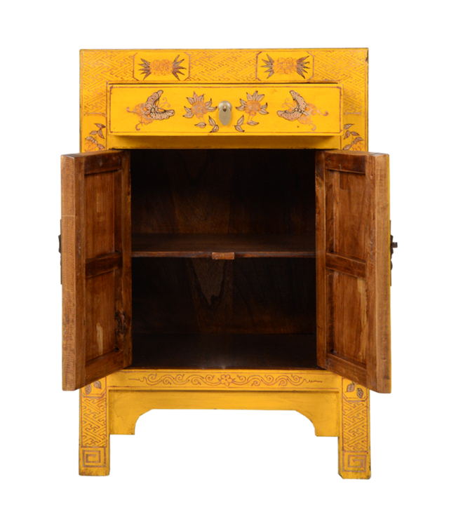 Chinesischer Schrank Gelb Handbemalte Schmetterlinge B58xT37xH85cm