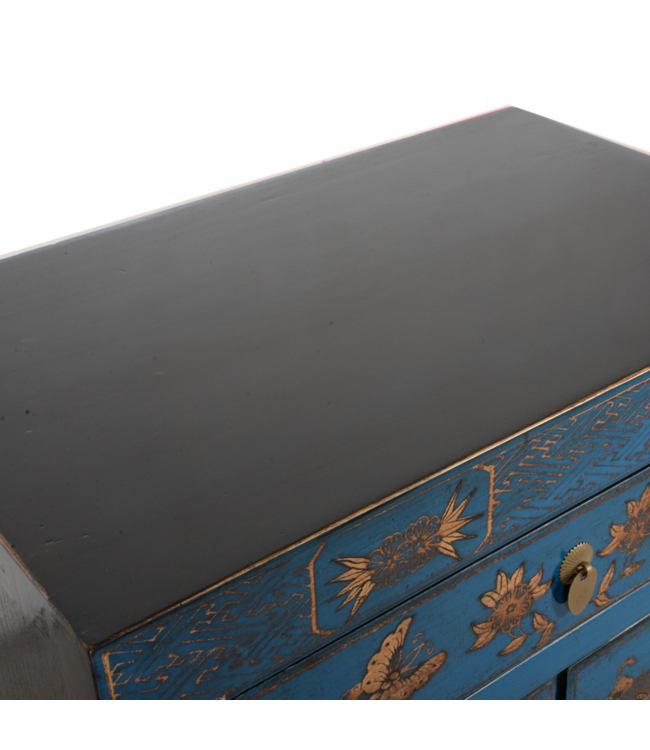 Armoire Chinoise Bleue Papillons Peints à la Main L58xP37xH85cm