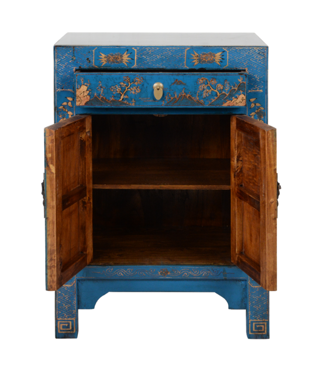 Chinese Kast Blauw Handgeschilderd Landschap B58xD37xH85cm