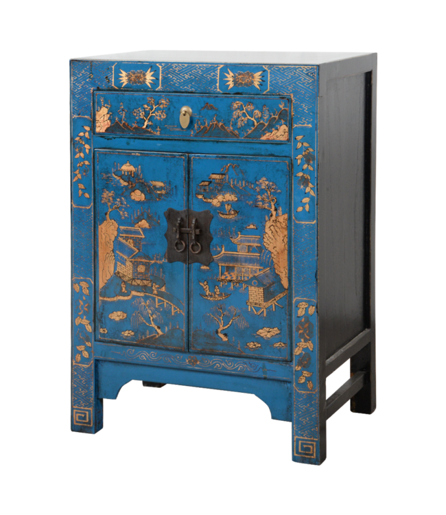 Chinese Cabinet Blue Handpainted Scenery W58xD37xH85cm