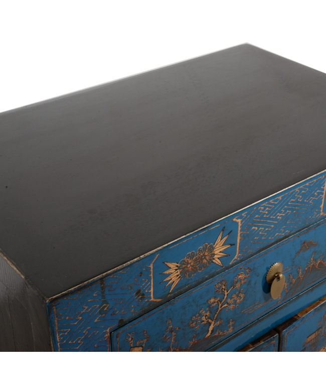 Chinese Kast Blauw Handgeschilderd Landschap B58xD37xH85cm