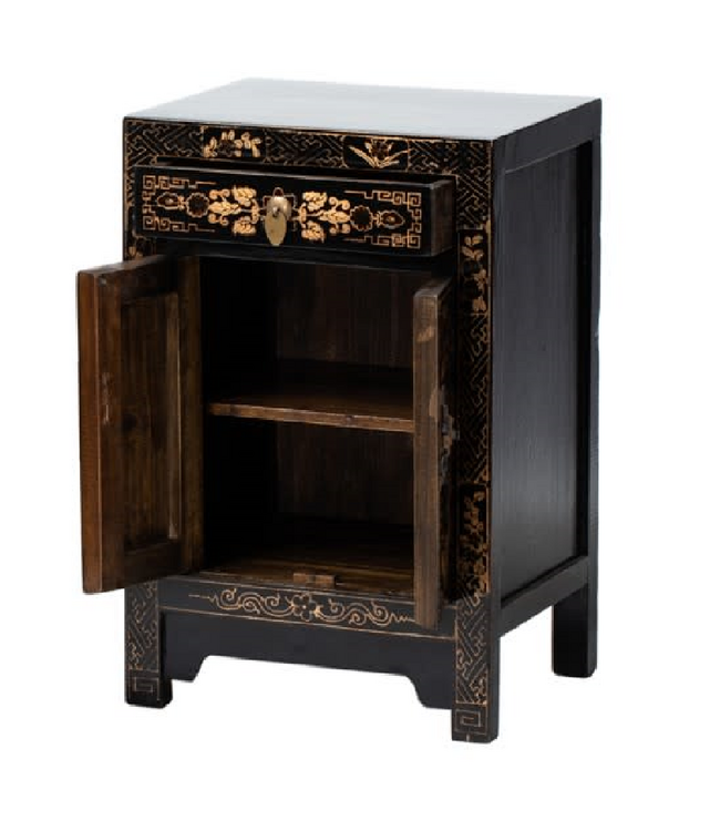 Chinesischer Schrank Schwarz Schmetterlinge Handbemalt B58xT37xH85cm