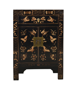 Fine Asianliving Chinesischer Schrank Schwarz Schmetterlinge Handbemalt B58xT37xH85cm