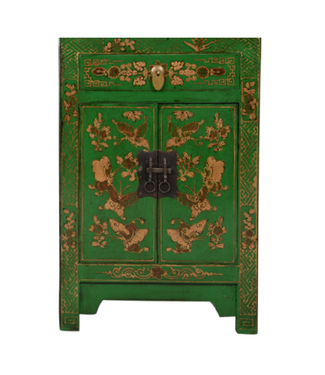 Fine Asianliving Armadio Cinese Verde Farfalle Dipinte a Mano L58xP37xA85cm