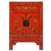Chinese Nachtkastje Rood Handgeschilderd Vlinders B40xD32xH60cm