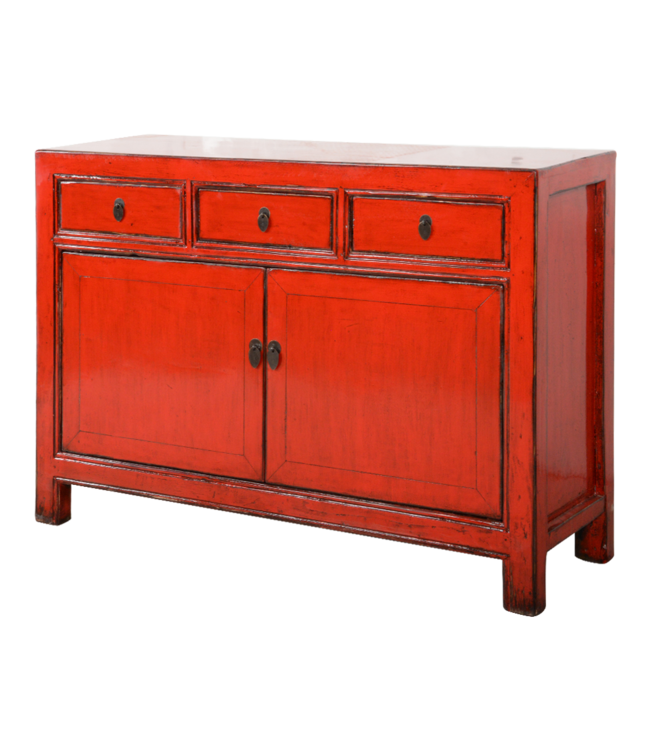 Antique Chinese Sideboard Red High Gloss W128xD40xH90cm