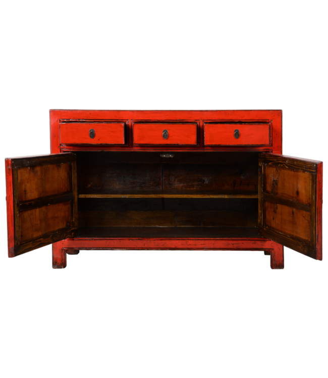 Antique Chinese Sideboard Red High Gloss W128xD40xH90cm