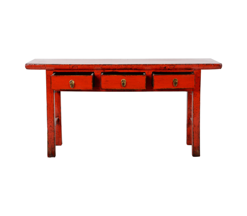 Table Console Antique Chinoise Rouge Brillant L165xP40xH84cm