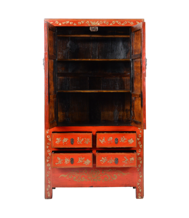Antique Chinese Wedding Cabinet Red Gold Handpainted approx  W105xD50xH188cm