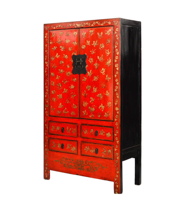 Antique Chinese Wedding Cabinet Red Gold Handpainted approx  W105xD50xH188cm