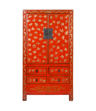 Fine Asianliving Armario de Boda Chino Antiguo Pintado a Mano de Oro Rojo Aprox. An105xP50xAl188cm