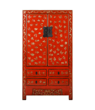 Fine Asianliving Antique Chinese Wedding Cabinet Red Gold Handpainted approx  W105xD50xH188cm