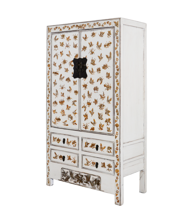 Antieke Chinese Bruidskast Wit Goud Handgeschilderd B105xD50xH188cm