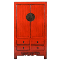 Antieke Chinese Bruidskast Rood Glossy +/- B103x49xH186cm