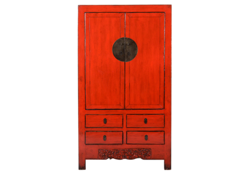 Fine Asianliving Antique Chinese Wedding Cabinet Red Glossy approx. W103x49xH186cm