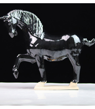 Fine Asianliving Keramiek Chinese Tang Dynastie Paard Zwart Handgemaakt B41xD15xH41cm