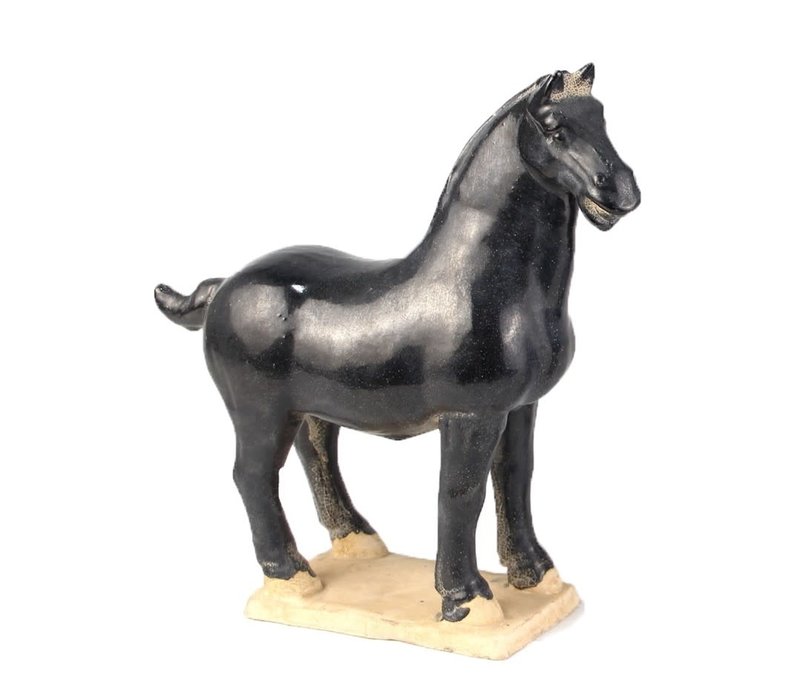 Keramiek Chinese Tang Dynastie Paard Zwart Handgemaakt B41xD15xH41cm