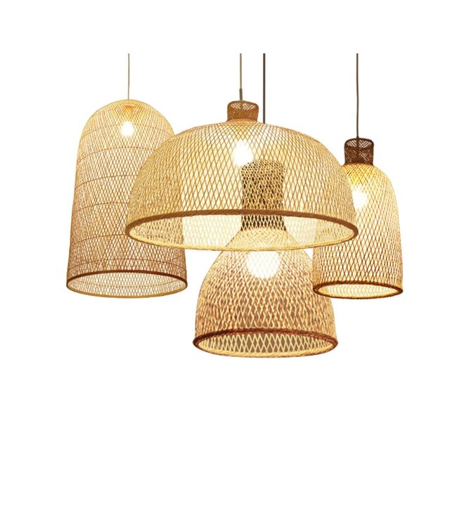 Bamboo Lampshade Pendant Light Handmade - Paisley D30xH55cm