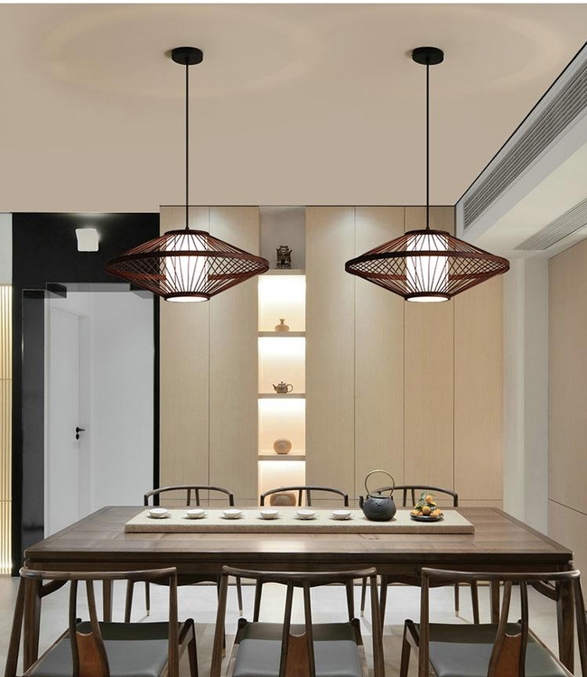 Bamboo Lampshade Pendant Light Black Handmade - Damian D60xH25cm