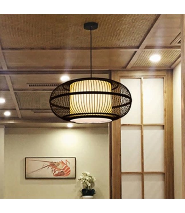 Bamboo Lampshade Pendant Light Black Handmade - Jake D60xH30cm