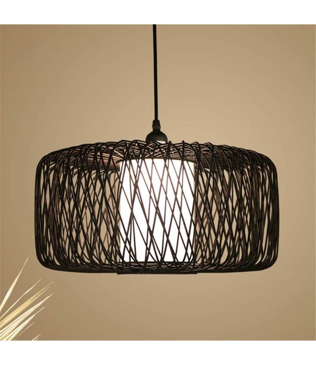 Lampada a Sospensione in Bambù Nera Fatta a Mano - Noah D50xH30cm