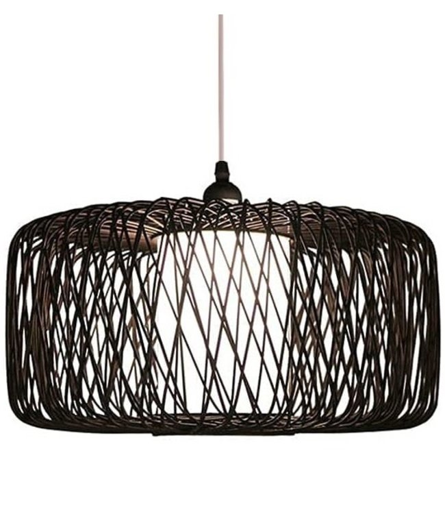 Lampada a Sospensione in Bambù Nera Fatta a Mano - Noah D50xH30cm