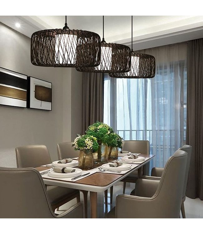 Bamboo Lampshade Pendant Light Black Handmade - Noah D50xH30cm