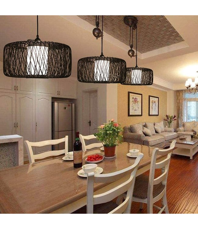 Bamboo Lampshade Pendant Light Black Handmade - Noah D50xH30cm