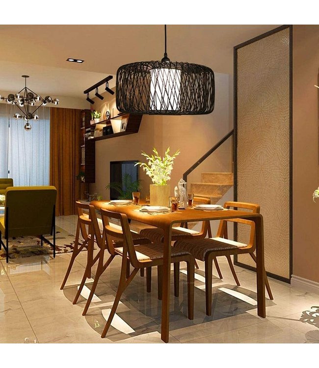 Bamboo Lampshade Pendant Light Black Handmade - Noah D50xH30cm